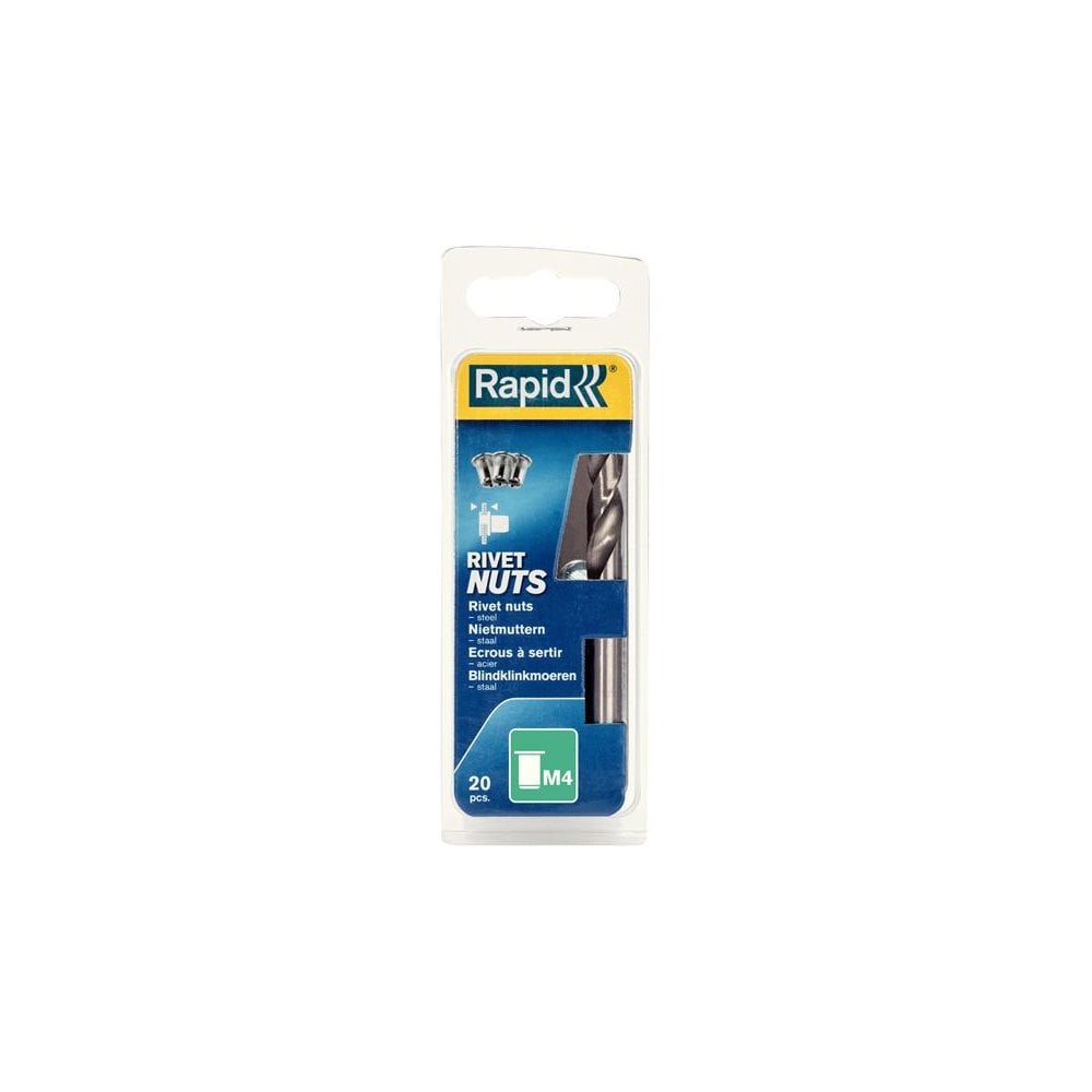Rapid Steel Rivet Nuts M4 (Pack 20 + Free Drill Bit)