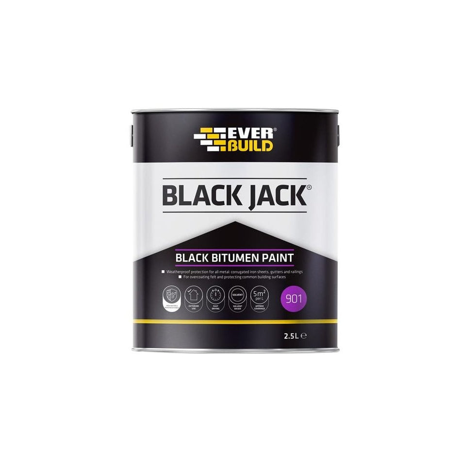 Everbuild Black Jack© 901 Black Bitumen Paint 2.5 litre