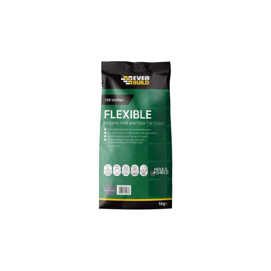 Everbuild 730 Uniflex Hygienic Tile Grout Anthracite 5kg