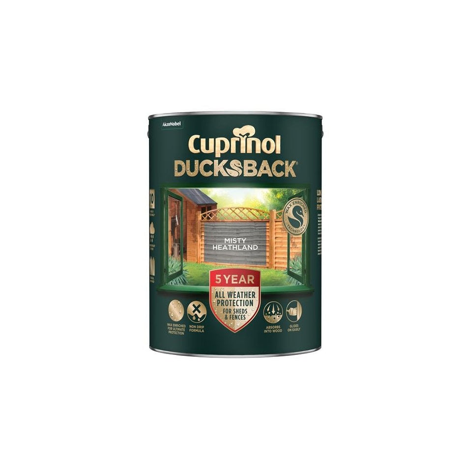 Cuprinol Ducksback 5 Year Waterproof for Sheds & Fences Misty Heathland 5 litre