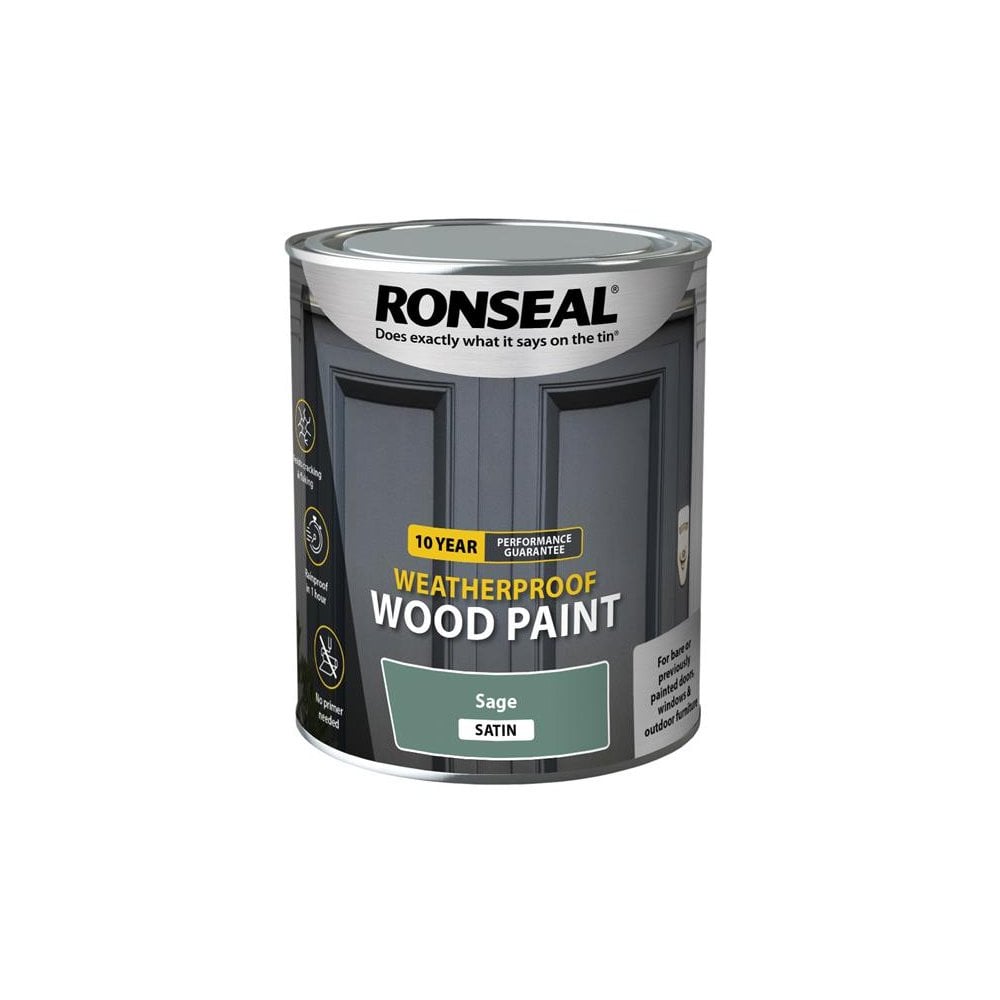 Ronseal 10 Year Weatherproof Wood Paint Sage Satin 750ml