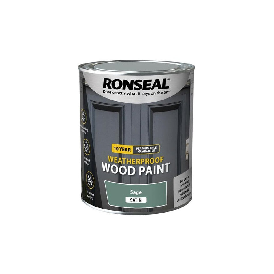 Ronseal 10 Year Weatherproof Wood Paint Sage Satin 750ml