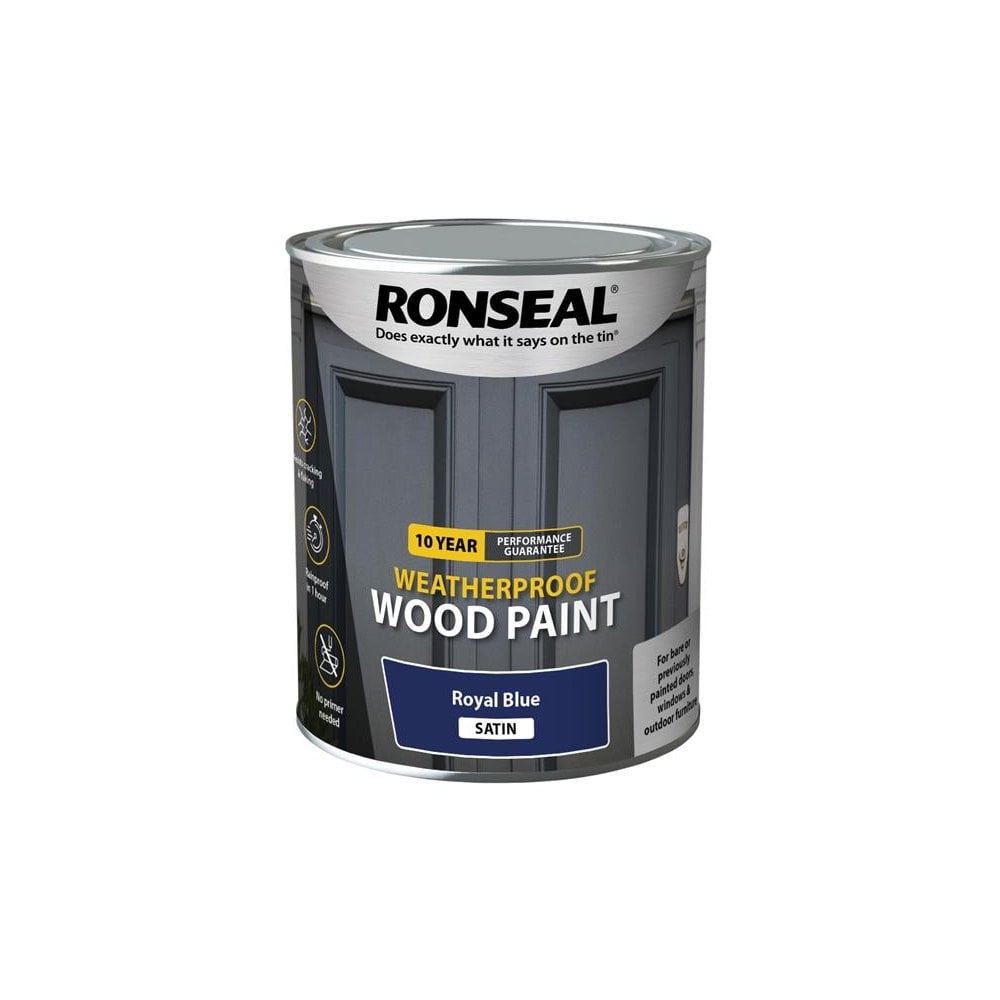 Ronseal 10 Year Weatherproof Wood Paint Royal Blue Satin 750ml