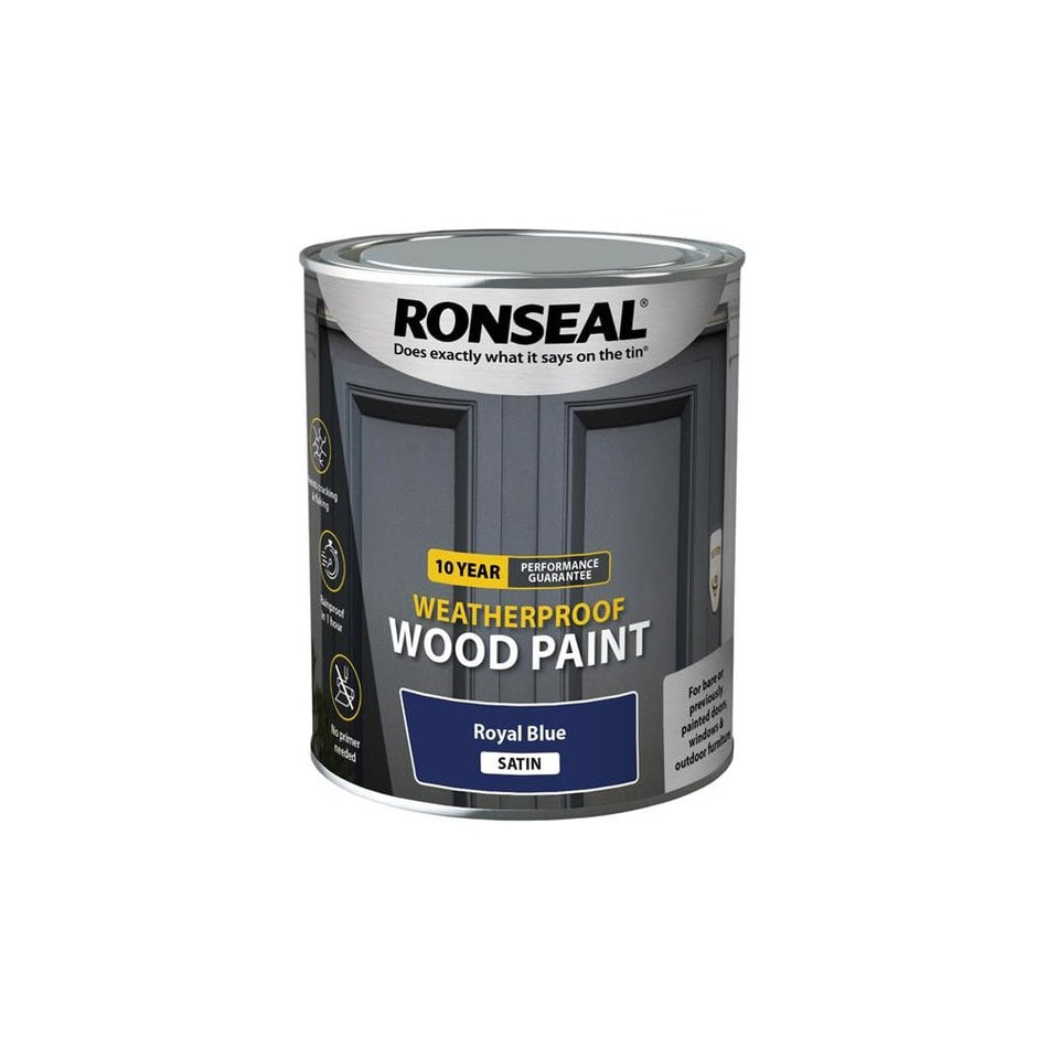 Ronseal 10 Year Weatherproof Wood Paint Royal Blue Satin 750ml