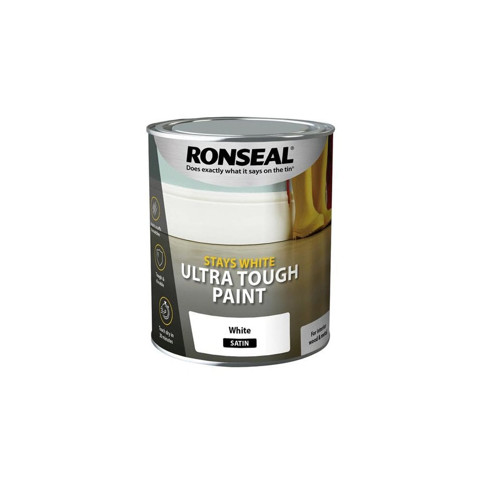 Ronseal Stays White Ultra Tough Paint Satin White 750ml