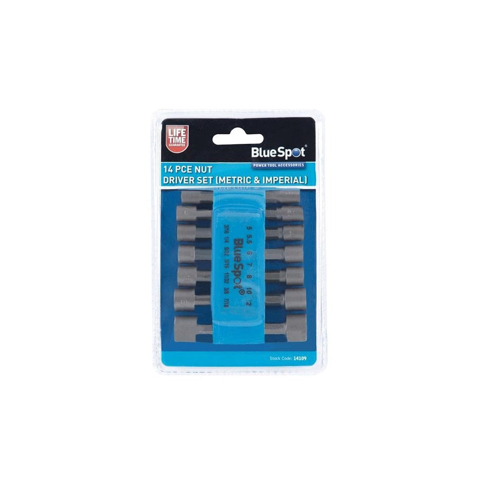 BlueSpot Tools Metric & Imperial Nut Driver Set, 14 Piece