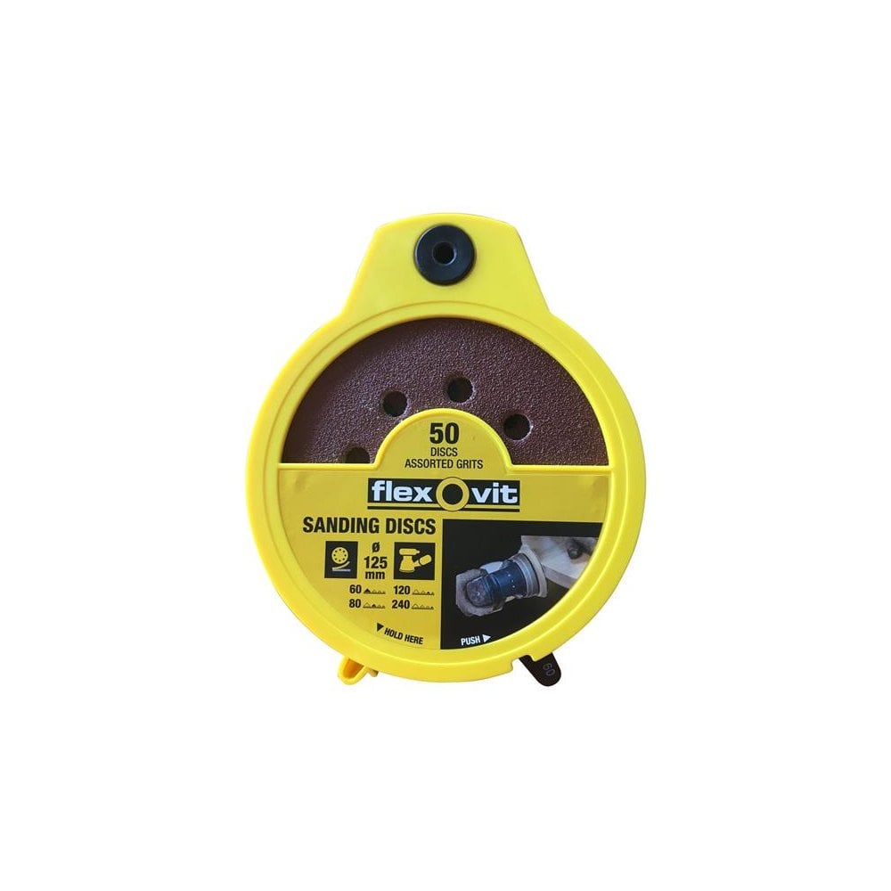 Flexovit Hook & Loop Sanding Disc 125mm Assorted (Dispenser 50)