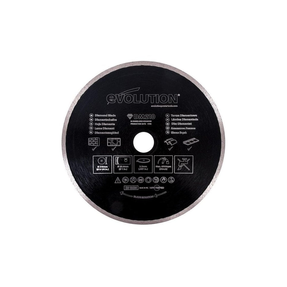 Evolution Diamond Blade, Continuous Rim 210 x 25.4mm