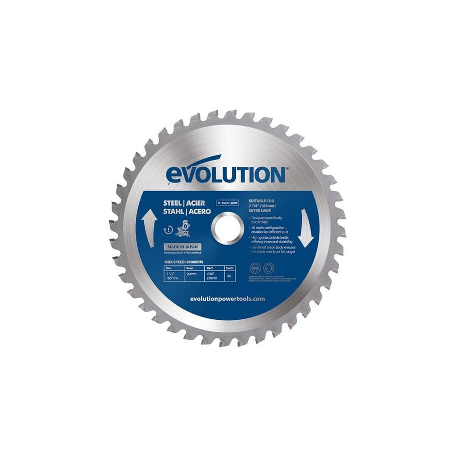 Evolution Mild Steel Cutting Mitre Saw Blade 185 x 20mm x 40T