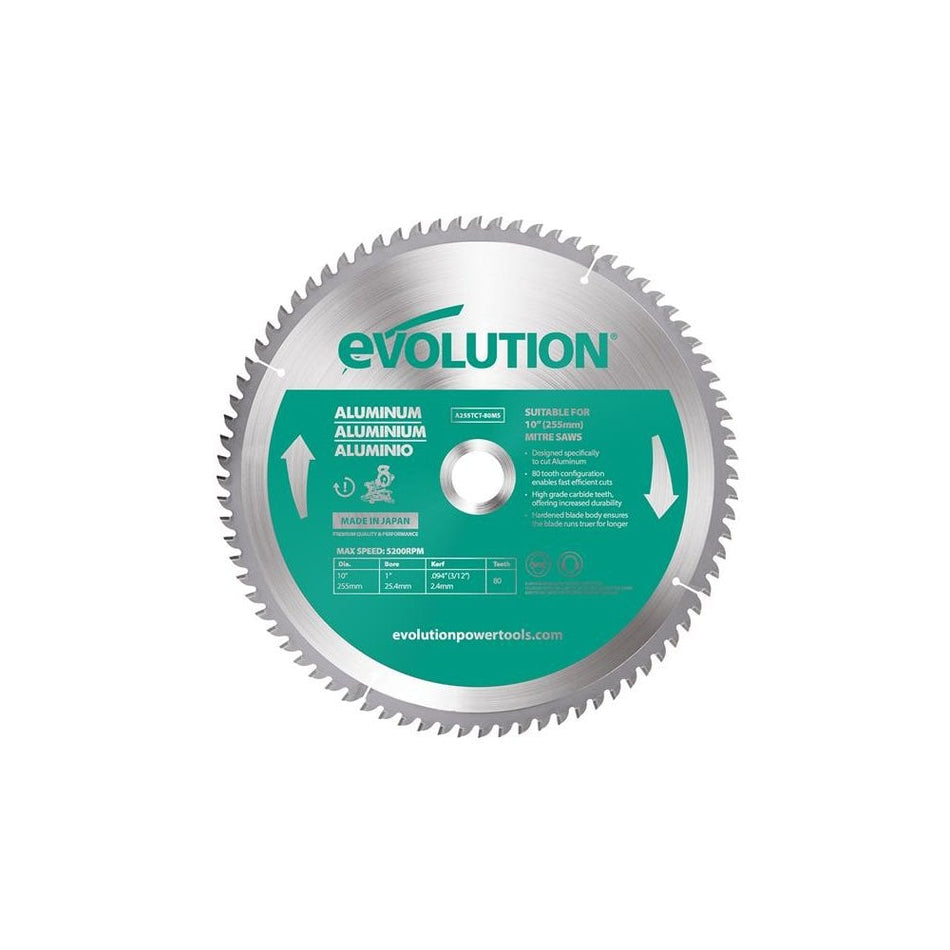 Evolution Aluminium Cutting Mitre Saw Blade 255 x 25.4mm x 80T