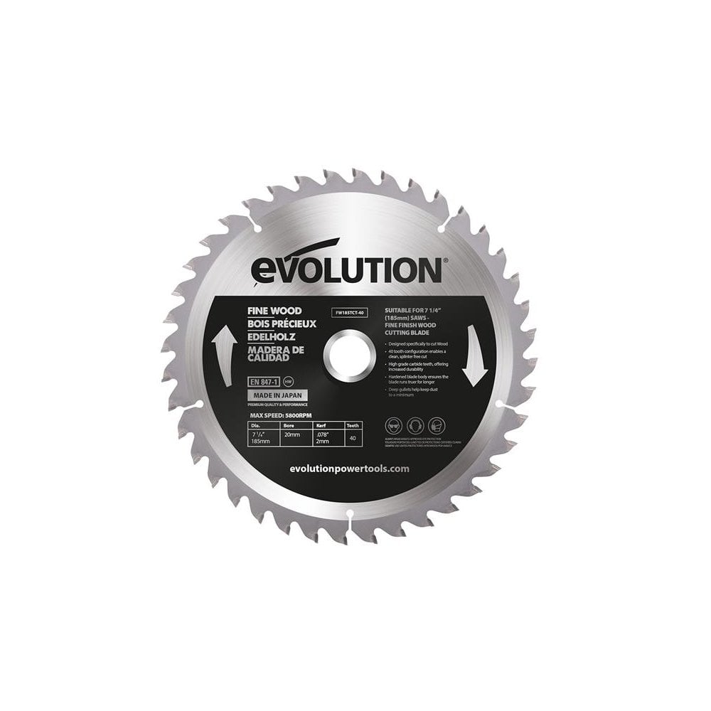 Evolution Fine Wood Mitre/Table Saw Blade 185 x 20mm x 40T
