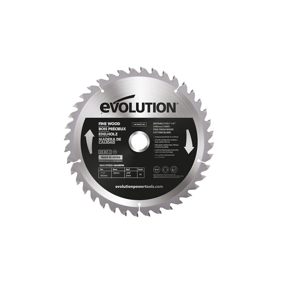 Evolution Fine Wood Mitre/Table Saw Blade 185 x 20mm x 40T