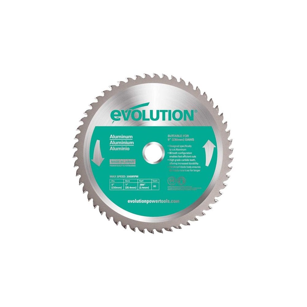 Evolution Aluminium Cutting Mitre Saw Blade 230 x 25.4mm x 80T