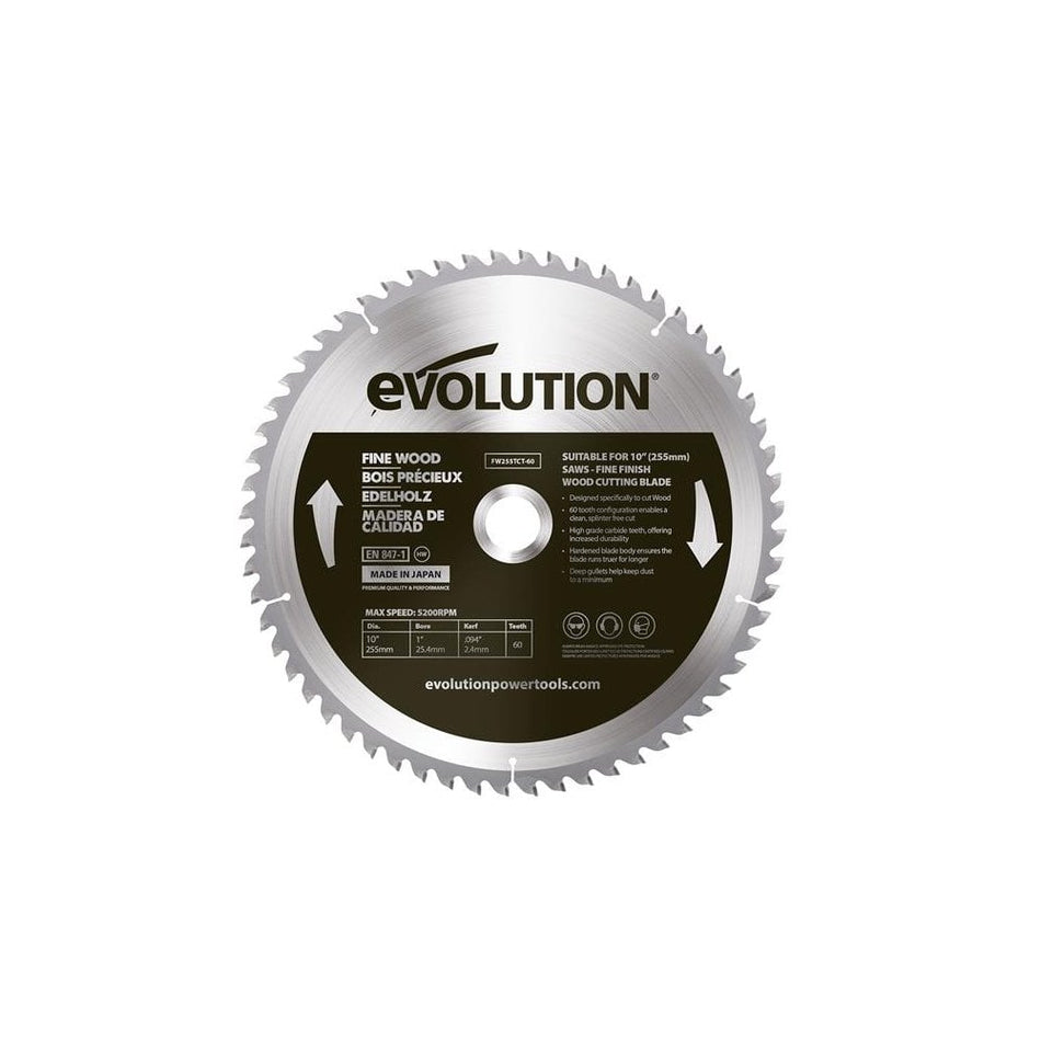 Evolution Fine Wood Mitre/Table Saw Blade 255 x 25.4mm x 60T