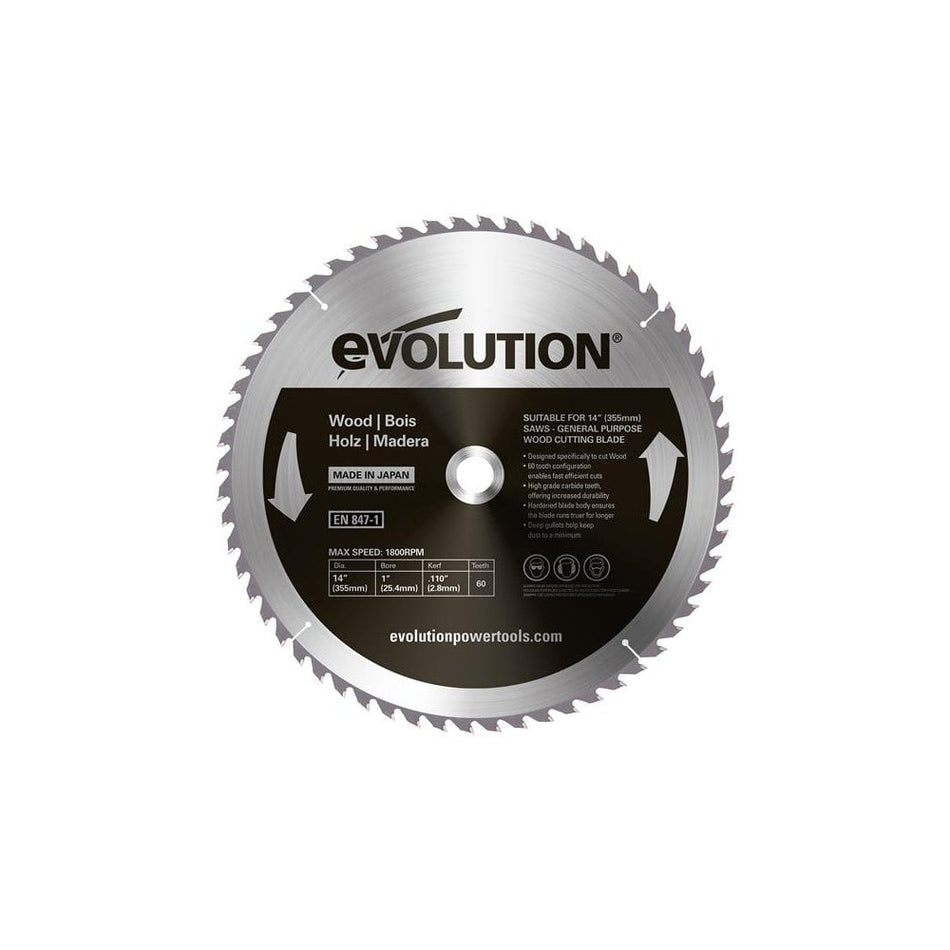 Evolution Wood Cutting Circular Saw Blade 355 x 2.8 x 25.4mm x 60T