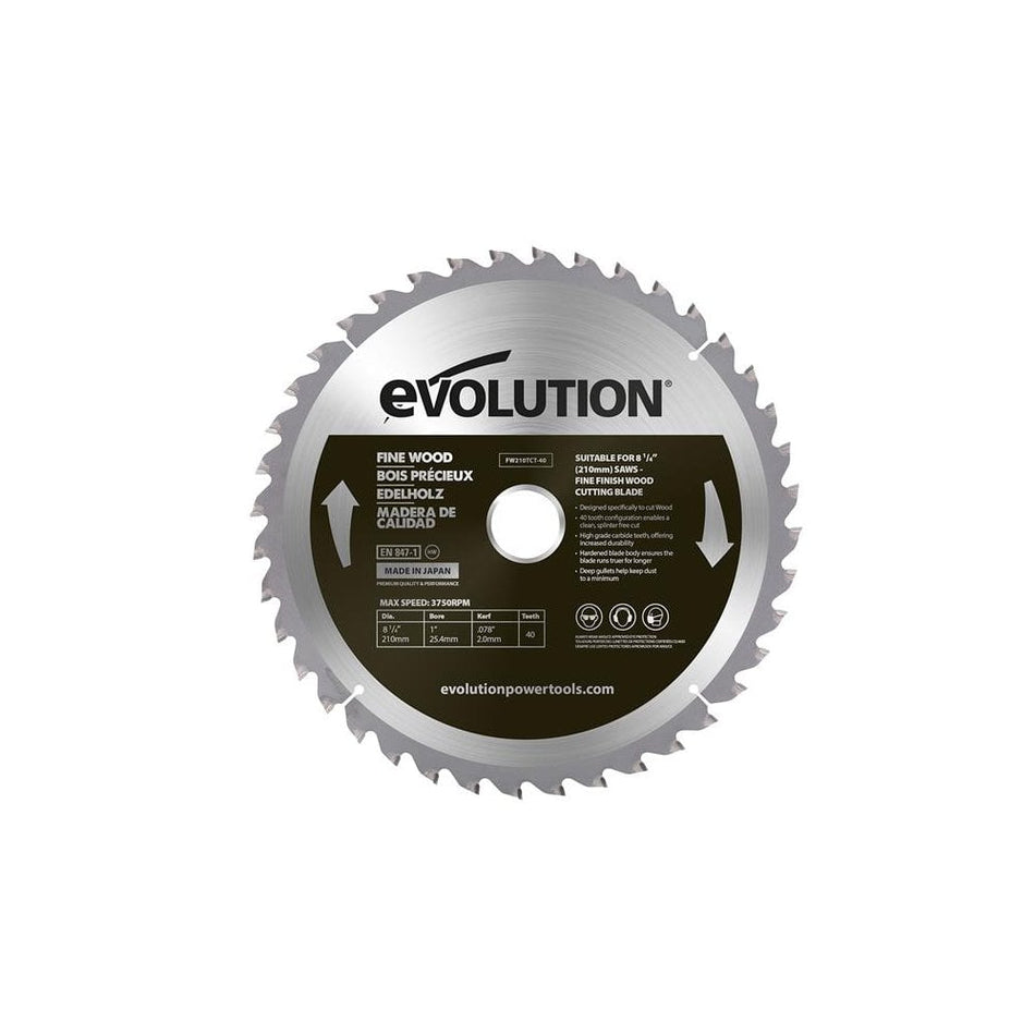 Evolution Fine Wood Mitre/Table Saw Blade 210 x 25.4mm x 40T