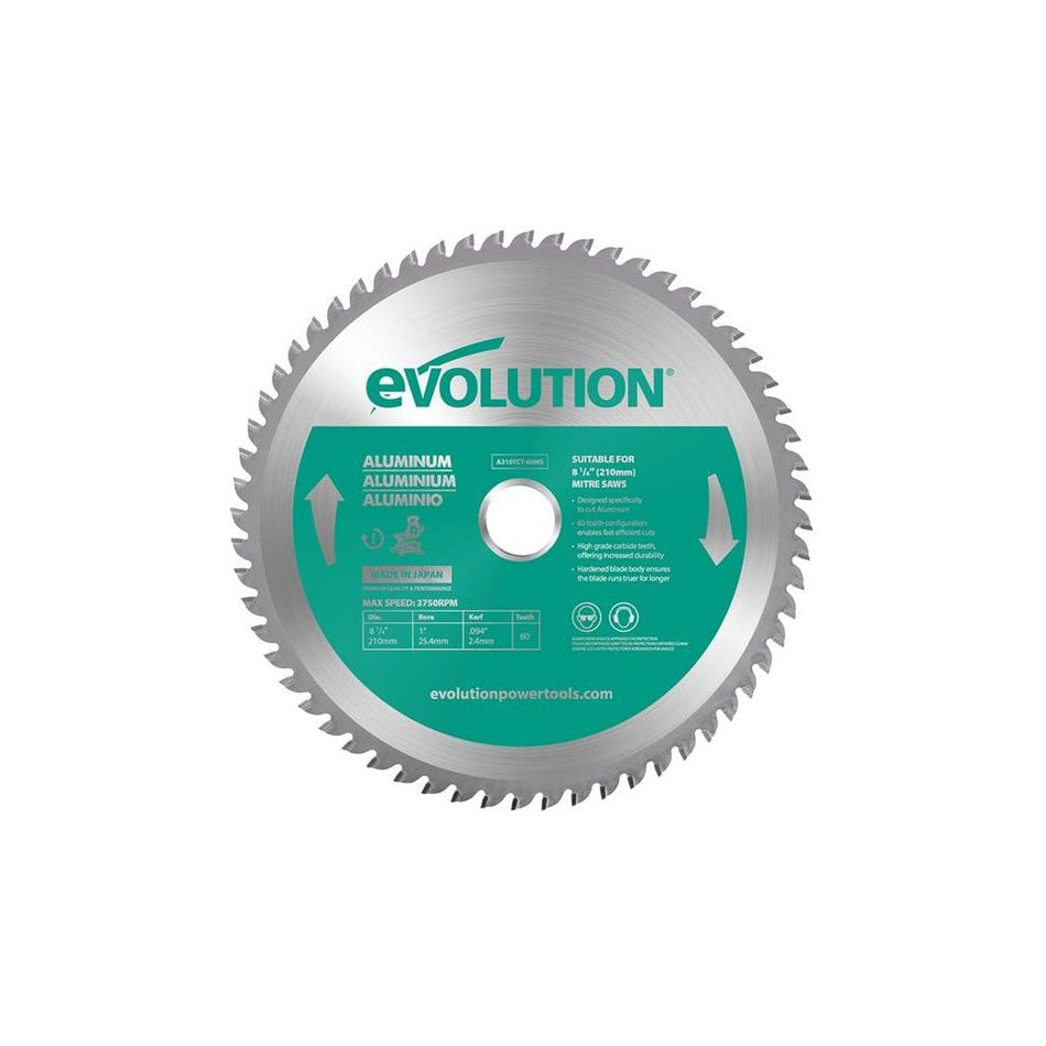 Evolution Aluminium Cutting Mitre Saw Blade 210 x 25.4mm x 60T