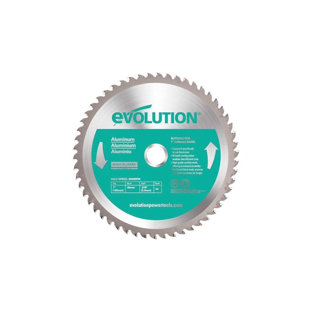 Evolution Aluminium Cutting Circular Saw Blade 180 x 20mm x 54T