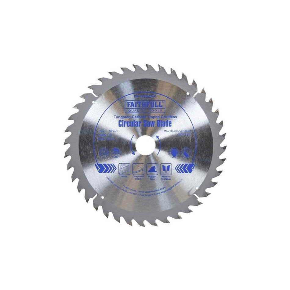 Faithfull TCT Cordless Trimsaw Blade 165 x 20mm x 40T POS