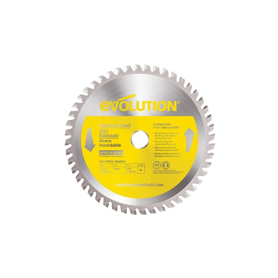 Evolution Stainless Steel Cutting Circular Saw Blade 185 x 20mm x 48T