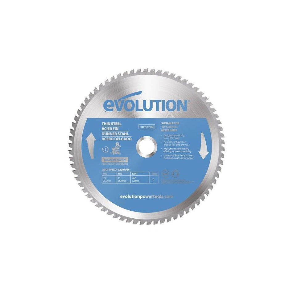 Evolution Thin Steel Cutting Mitre Saw Blade 255 x 25.4mm x 70T