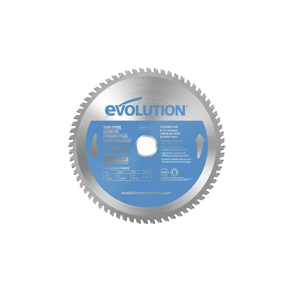 Evolution Thin Steel Cutting Circular Saw Blade 210 x 25.4 x 68T