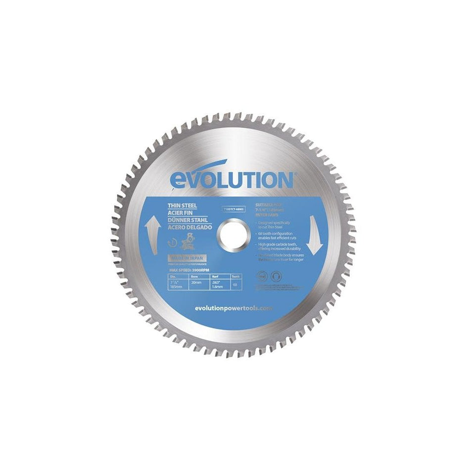 Evolution Thin Steel Cutting Mitre Saw Blade 185 x 25.4mm x 68T