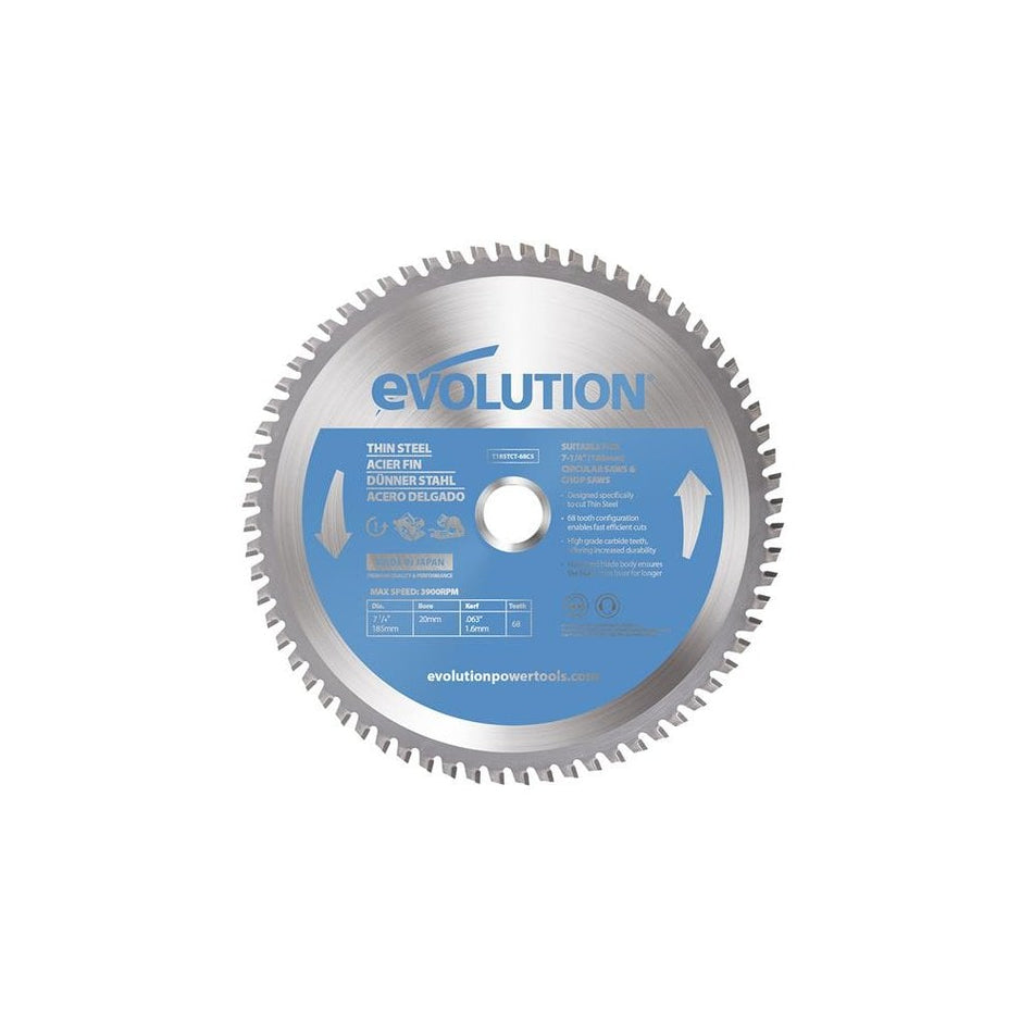 Evolution Thin Steel Cutting Circular Saw Blade 185 x 20mm x 68T