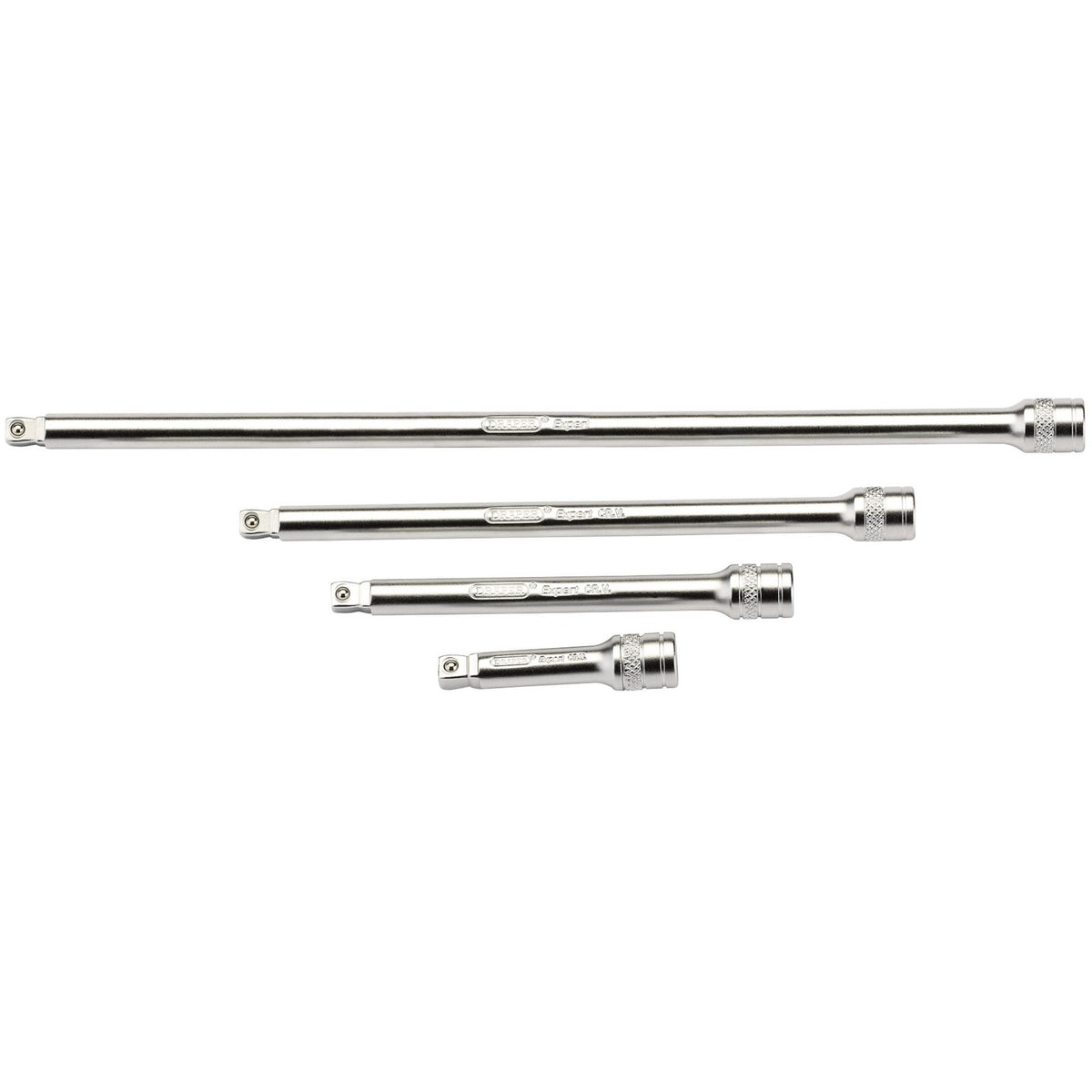 DRAPER 1/4" Square Drive Satin Chrome Wobble Extension Bar Set (4 Piece): Model No. B-WEXT/4