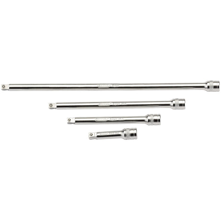 DRAPER 1/4" Square Drive Satin Chrome Wobble Extension Bar Set (4 Piece): Model No. B-WEXT/4