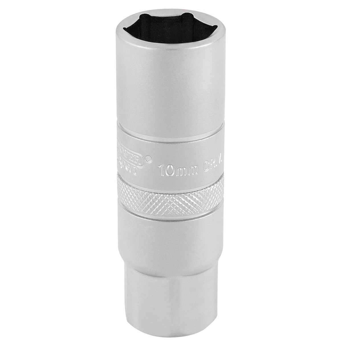 DRAPER 3/8" Square Drive 10mm Thread 6 Point Satin Chrome Spark Plug Socket (16mm Socket): Model No. DT-PLUG/MS
