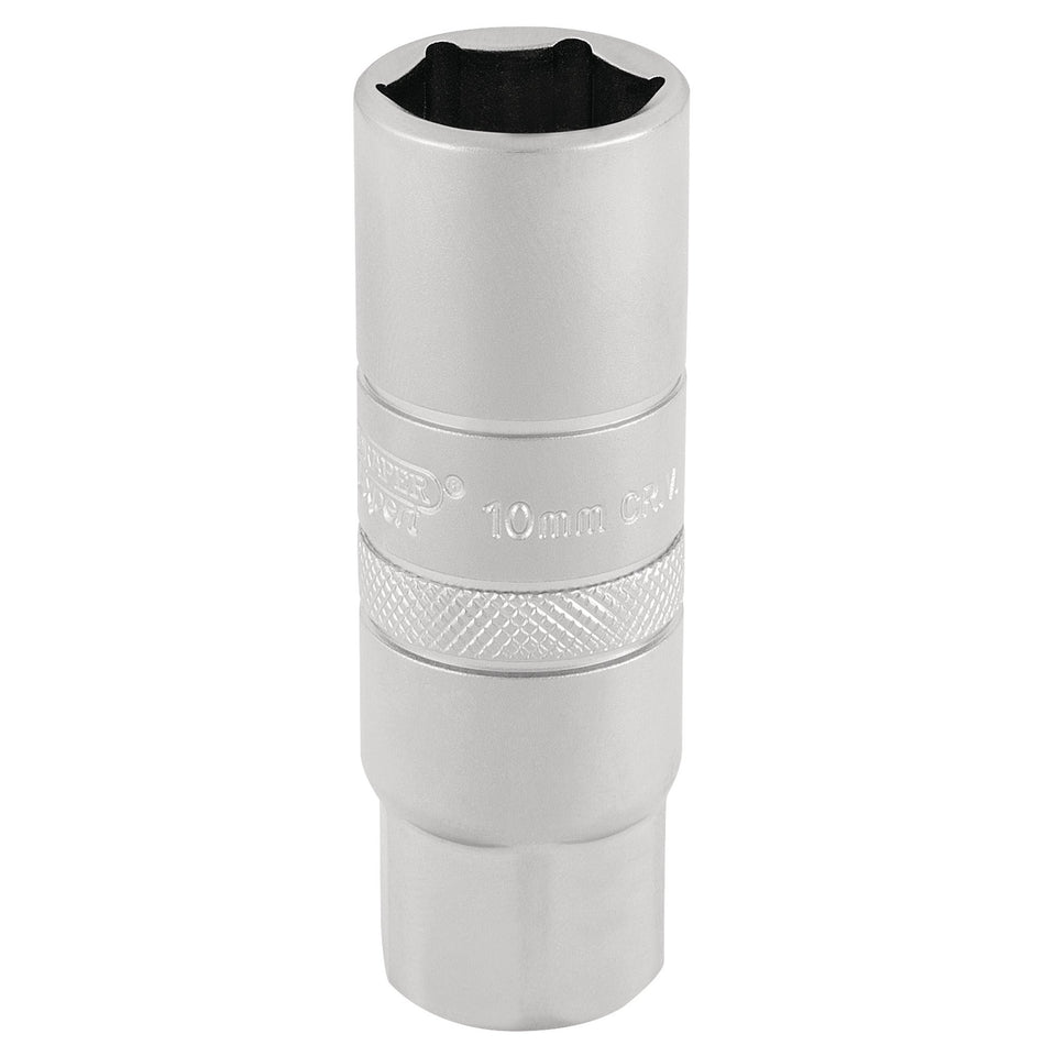 DRAPER 3/8" Square Drive 10mm Thread 6 Point Satin Chrome Spark Plug Socket (16mm Socket): Model No. DT-PLUG/MS
