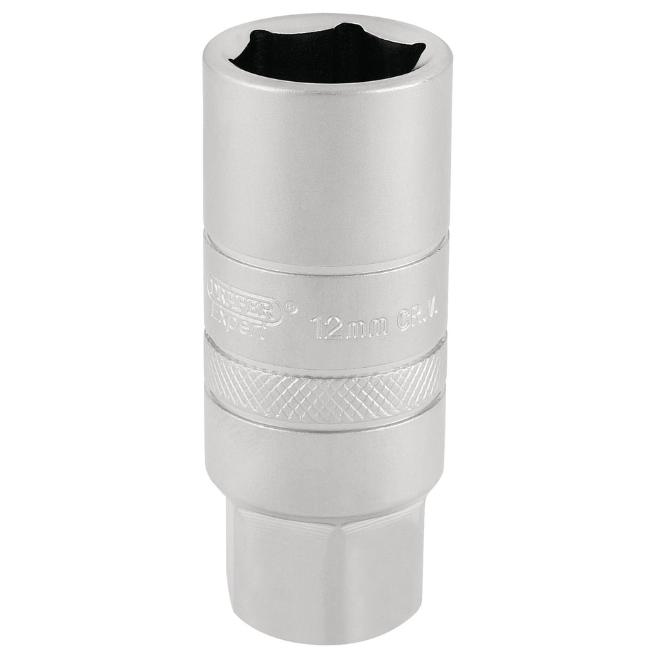 DRAPER 3/8" Square Drive 12mm Thread 6 Point Satin Chrome Spark Plug Socket (18mm Socket): Model No. DT-PLUG/MS