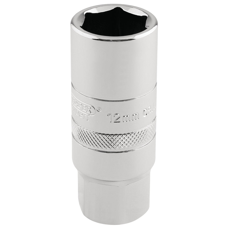 DRAPER 1/2" Square Drive 12mm Thread 6 Point Spark Plug Socket (18mm Socket): Model No. HT-PLUG/B
