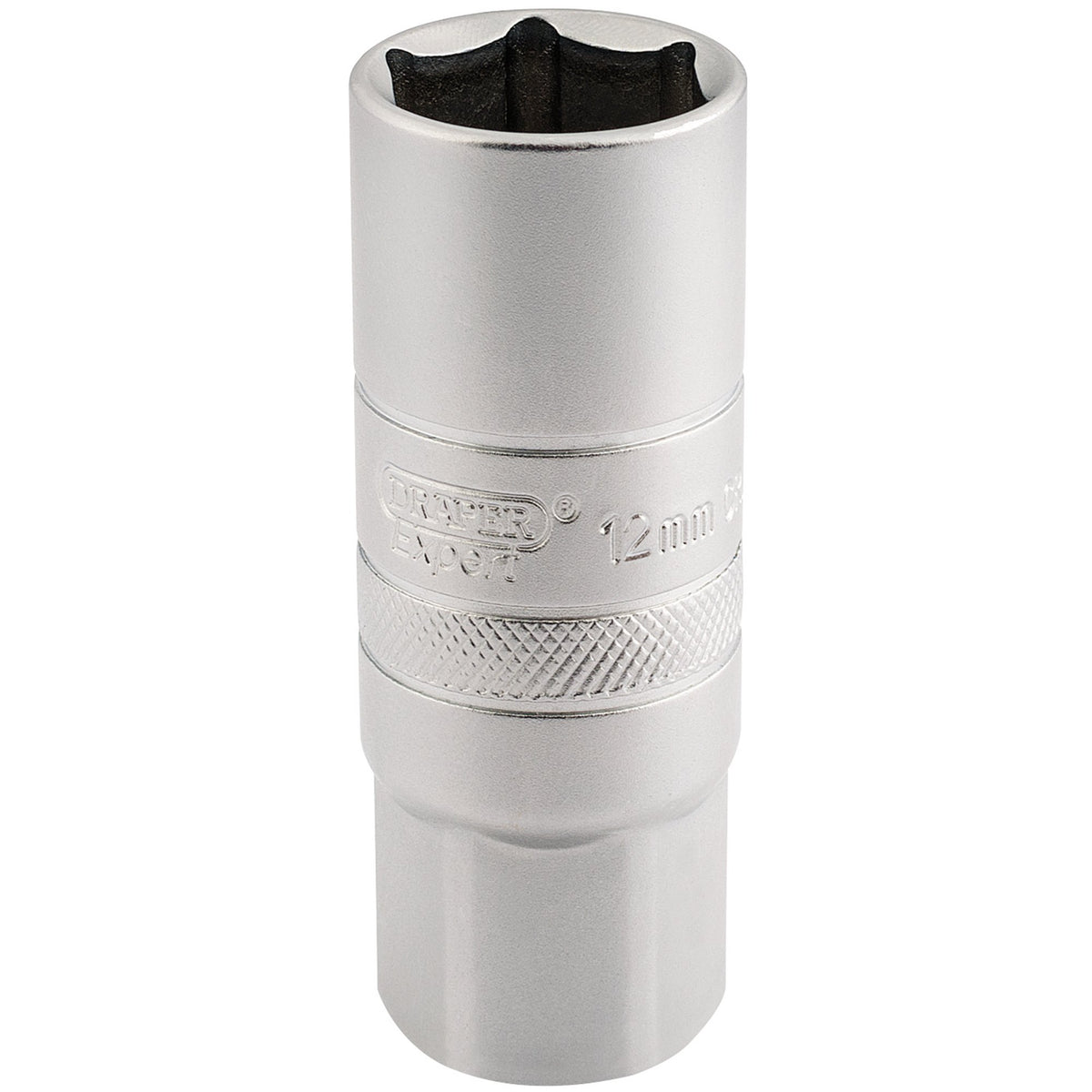 DRAPER 1/2" Square Drive 12mm Thread 6 Point Satin Chrome Spark Plug Socket (18mm Socket): Model No. HT-PLUG/MS