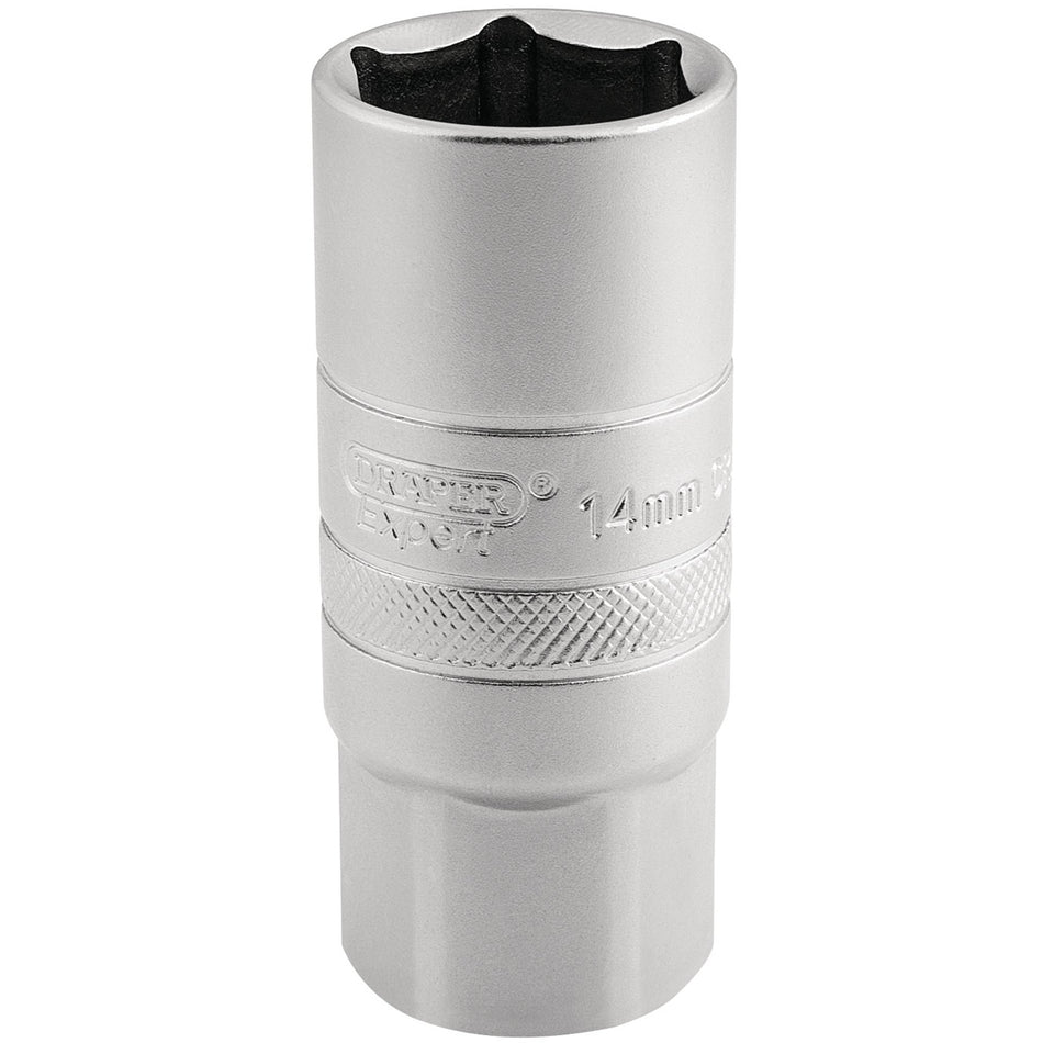 DRAPER 1/2" Square Drive 14mm Thread 6 Point Satin Chrome Spark Plug Socket (21mm Socket): Model No. HT-PLUG/MS
