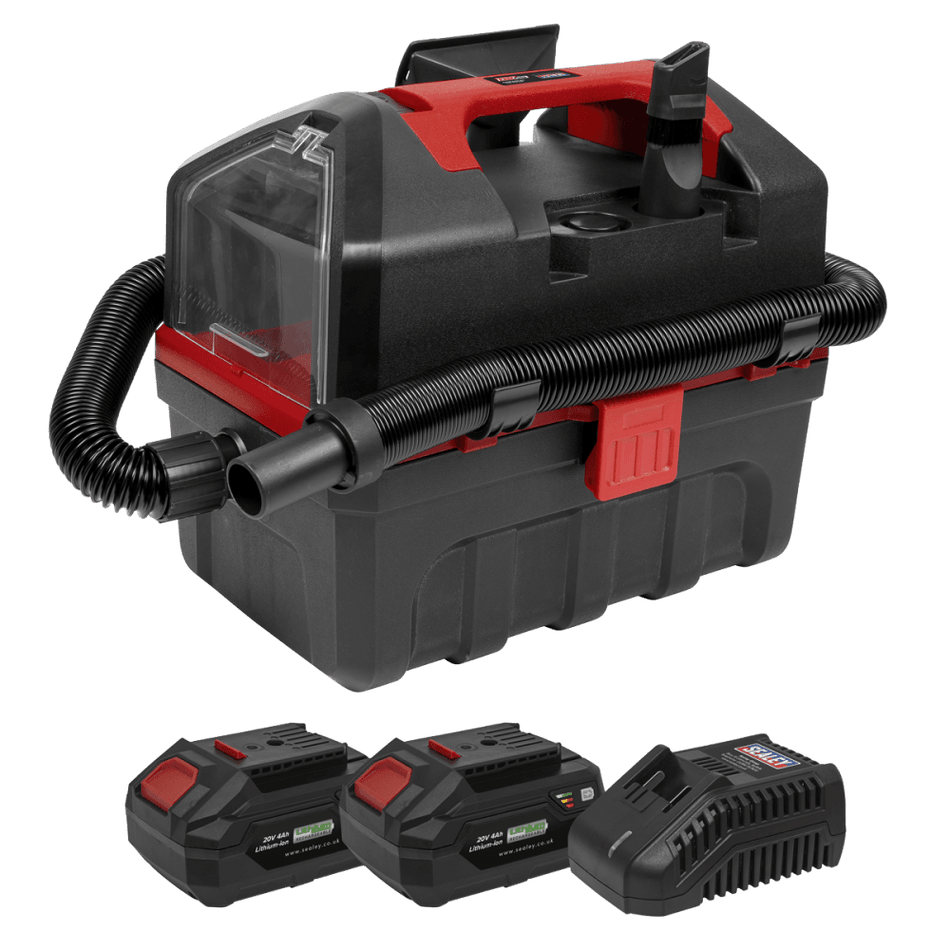 Sealey Cordless Wet & Dry Vacuum Kit 2 Batteries - 20V 4Ah SV20 Series Model No - CP20VWDVKIT