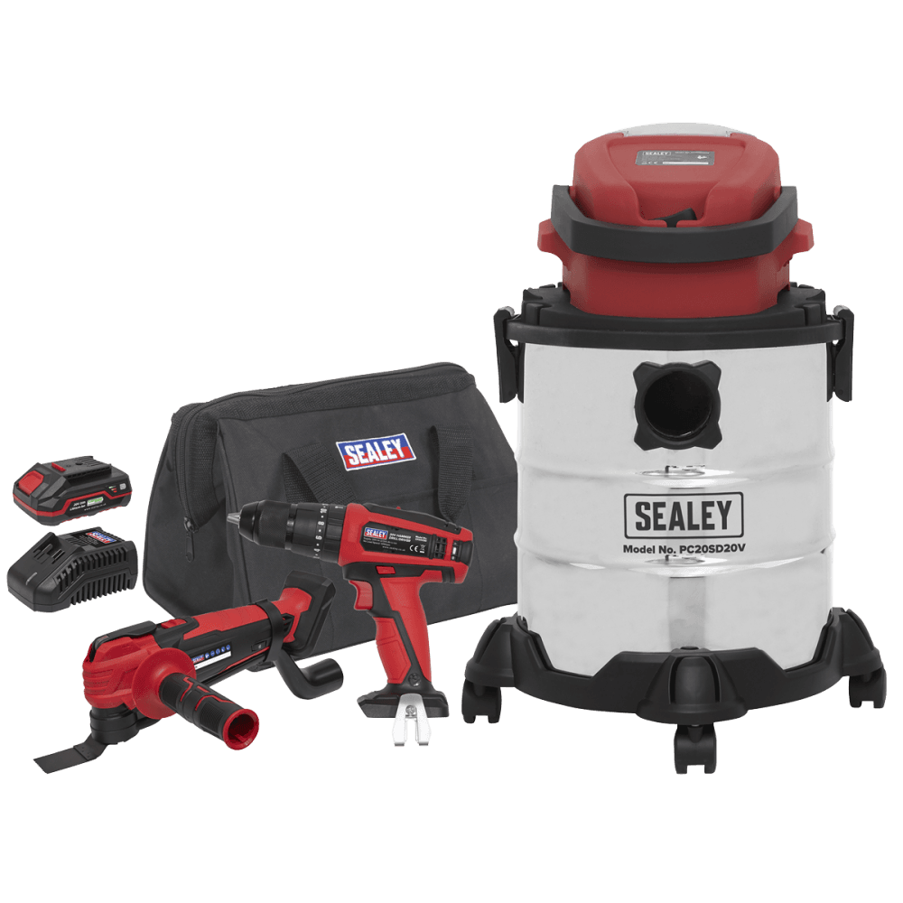 Sealey 3 x 20V SV20 Series Tool Vac Combo - 2 Batteries Model No - CP20VCOMBO5