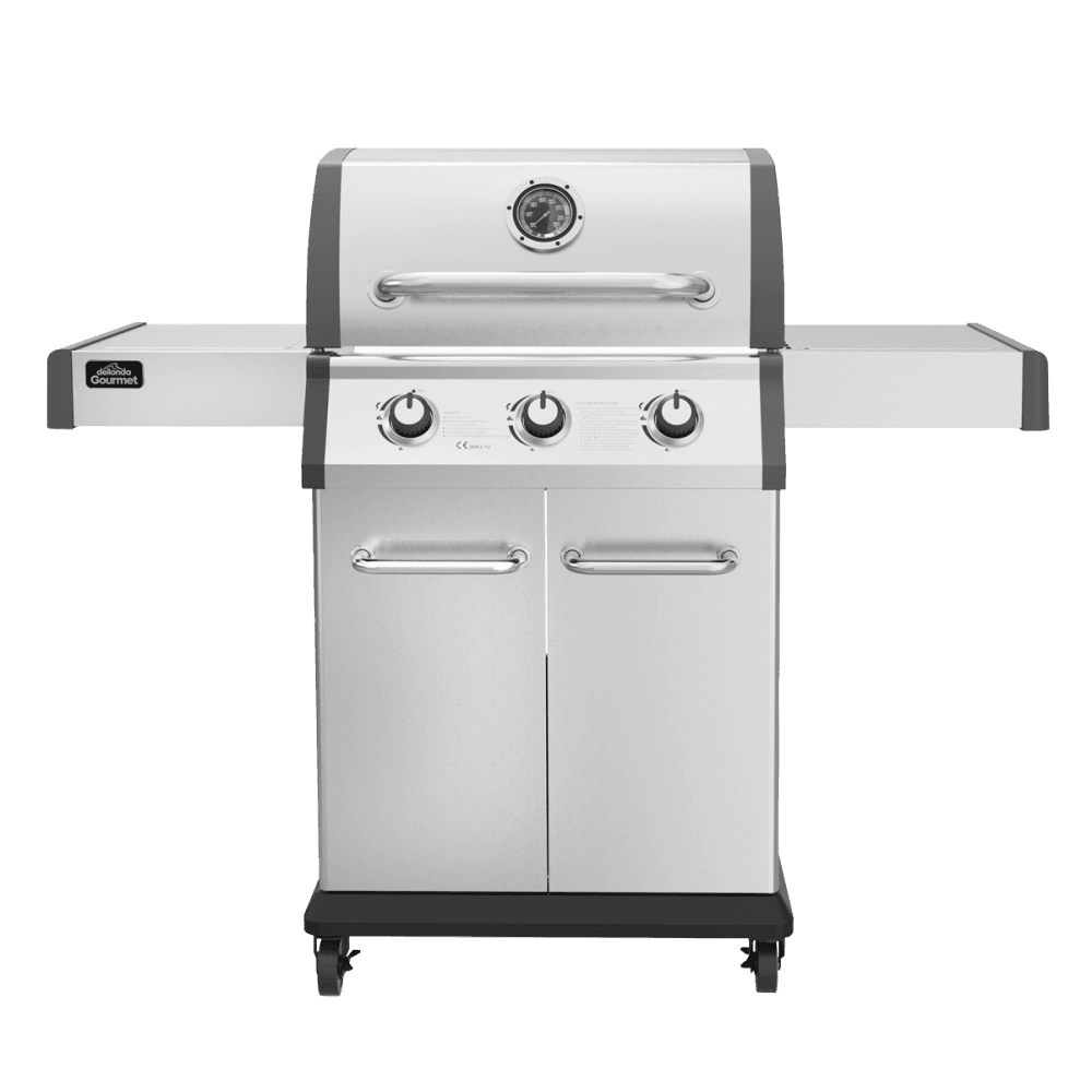 Sealey Dellonda 3 Burner Deluxe Gas BBQ Grill, Piezo Ignition, Stainless Steel, Wheels Model No - DG16