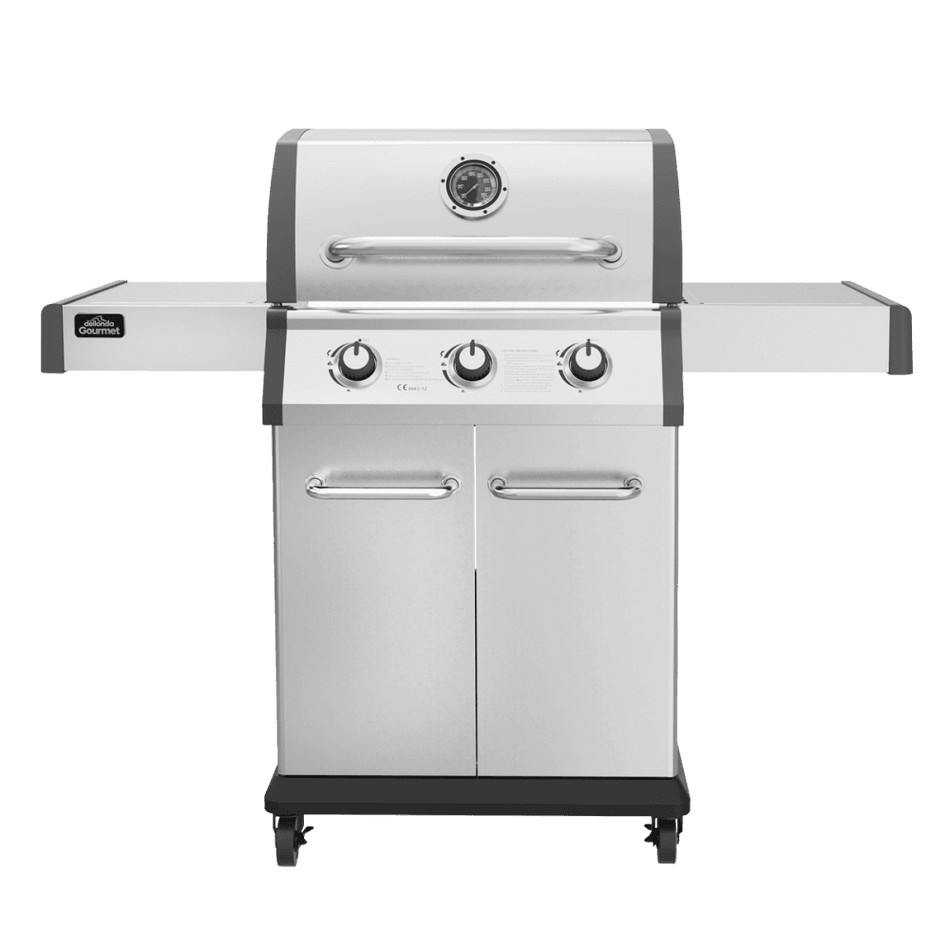 Sealey Dellonda 3 Burner Deluxe Gas BBQ Grill, Piezo Ignition, Stainless Steel, Wheels Model No - DG16
