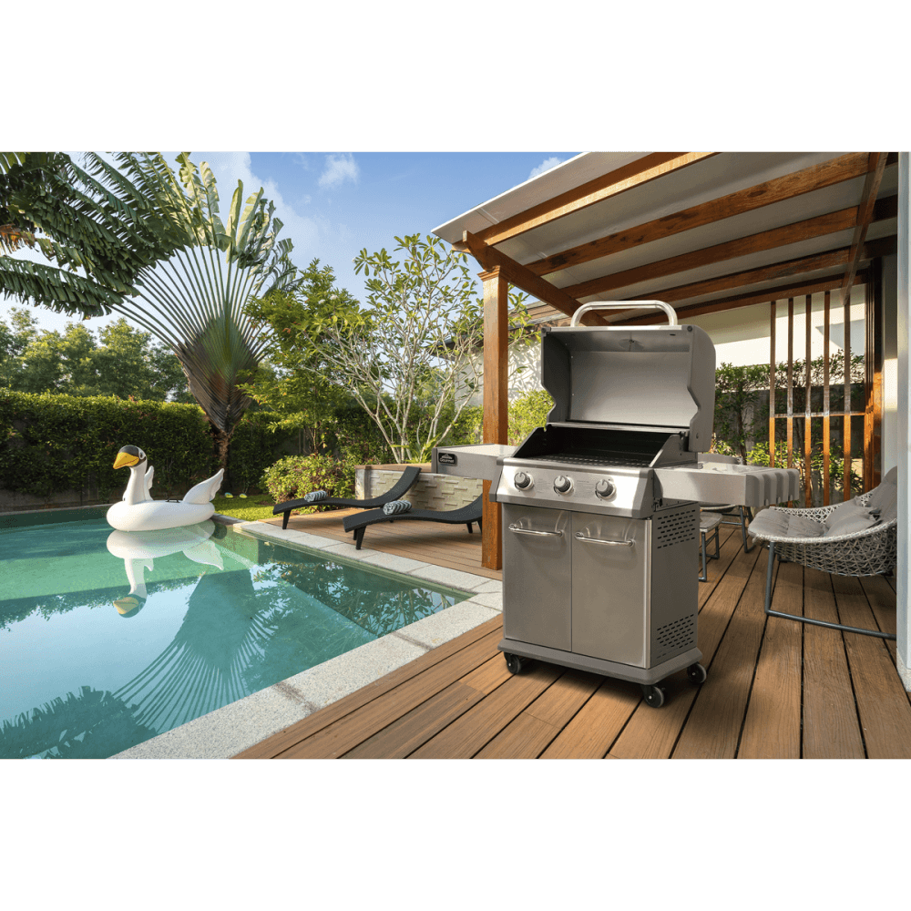 Sealey Dellonda 3 Burner Deluxe Gas BBQ Grill, Piezo Ignition, Stainless Steel, Wheels Model No - DG16