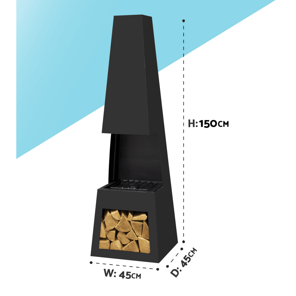 Sealey Dellonda Outdoor Chiminea Fireplace Fire Pit Heater Firewood Storage Black Steel Model No - DG107