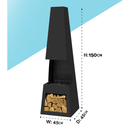 Sealey Dellonda Outdoor Chiminea Fireplace Fire Pit Heater Firewood Storage Black Steel Model No - DG107