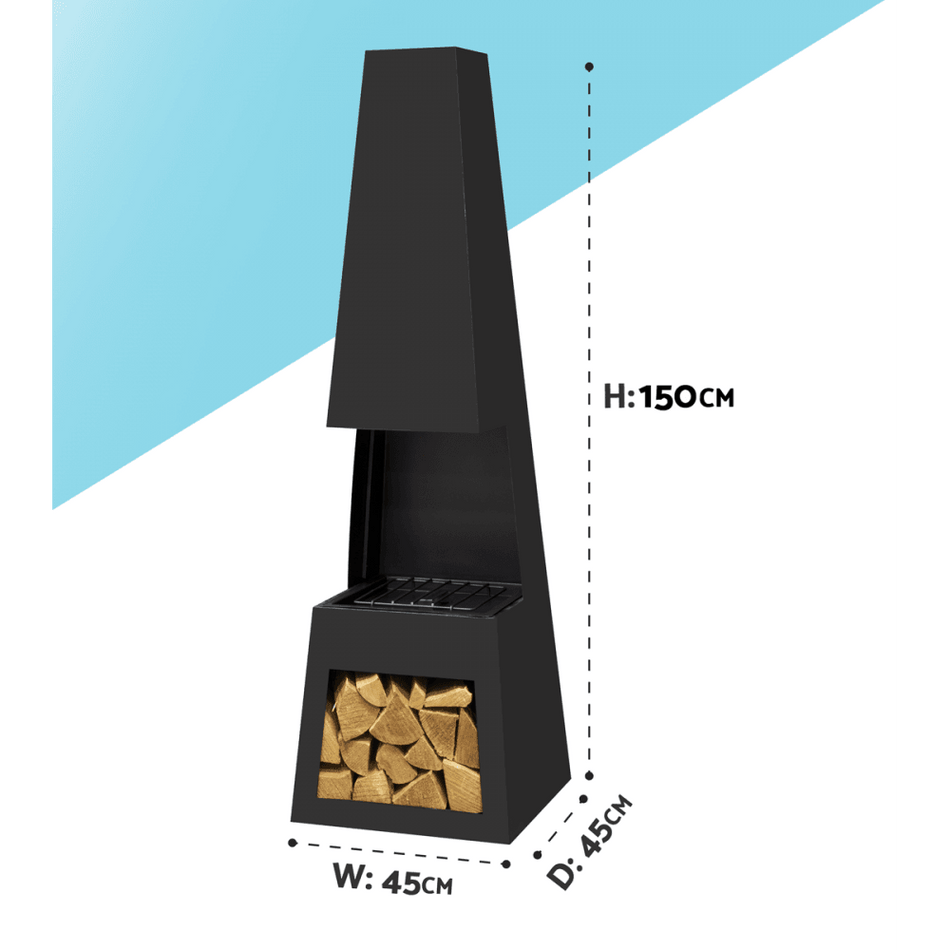 Sealey Dellonda Outdoor Chiminea Fireplace Fire Pit Heater Firewood Storage Black Steel Model No - DG107