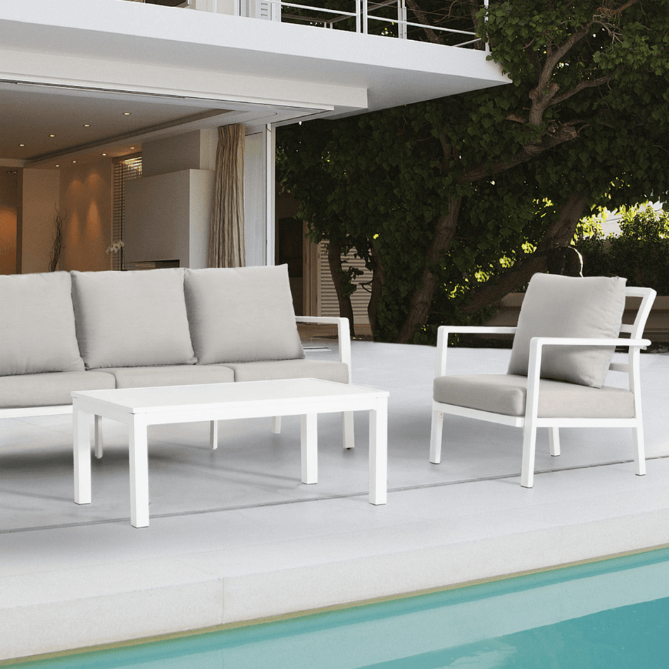 Sealey Dellonda Kyoto 4 Piece Aluminium Outdoor Garden Sofa Arm Chair Coffee Table Set Model No - DG52