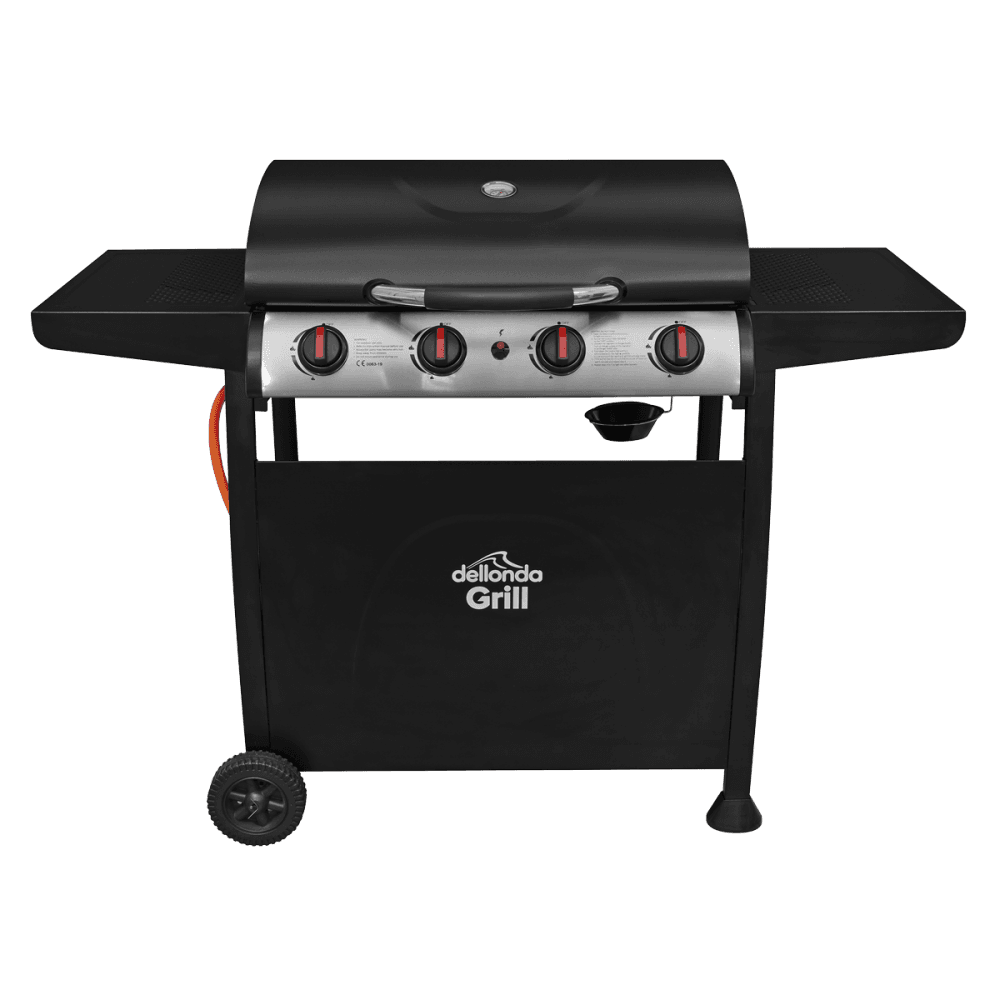Sealey Dellonda 4 Burner Gas BBQ Grill, Ignition, Thermometer, Black/Stainless Steel Model No - DG15