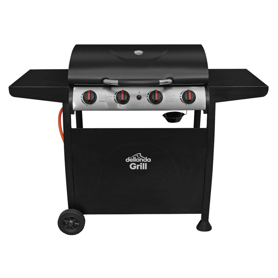 Sealey Dellonda 4 Burner Gas BBQ Grill, Ignition, Thermometer, Black/Stainless Steel Model No - DG15