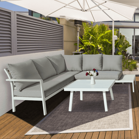 Sealey Dellonda Kyoto White 3 Piece Outdoor Garden Corner Sofa & Coffee Table Set Model No - DG53