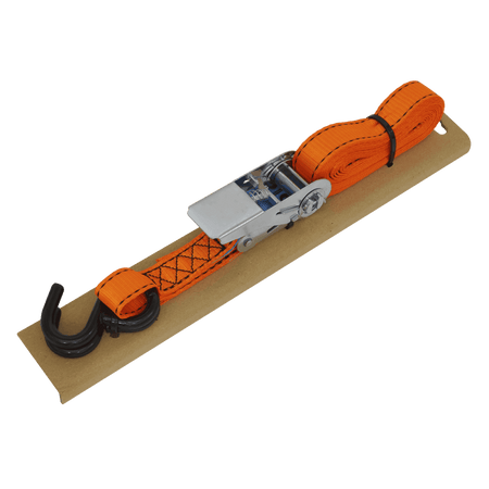Sealey Ratchet Strap 25mm x 5m Polyester Webbing S-Hook with Corner Protector 600kg Breaking Strength Model No - TD0635S