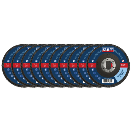 Sealey 60Grit Flap Discs Zirconium 115mm 22mm Bore - Pack of 10 Model No - FD1156010